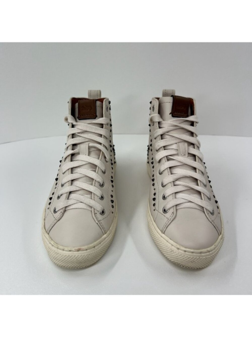 Coach C216 Prairie Rivet High Top Sneaker Women Size 5B Leather Studded OffWhite - Picture 3 of 13